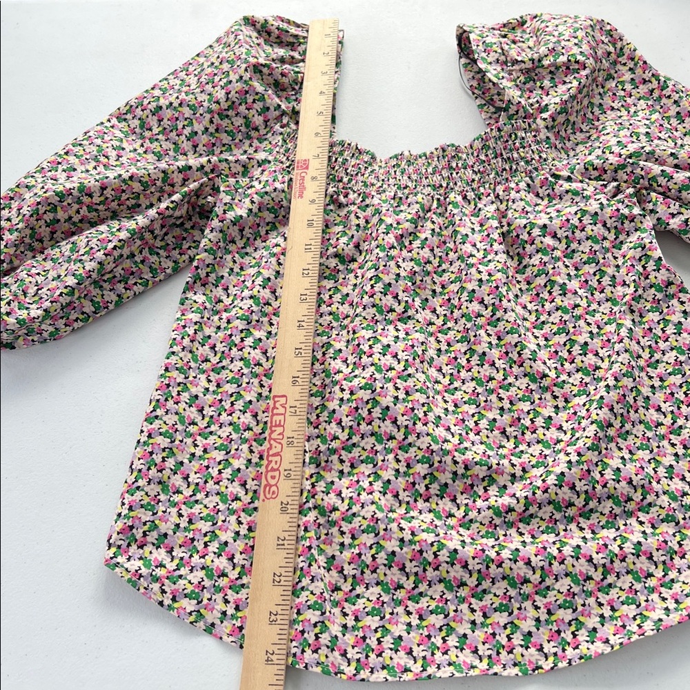 New H&M Smocked Multicolor Floral Square Neckline 3/4 Puff Sleeve Blouse XS - Picture 4 of 6